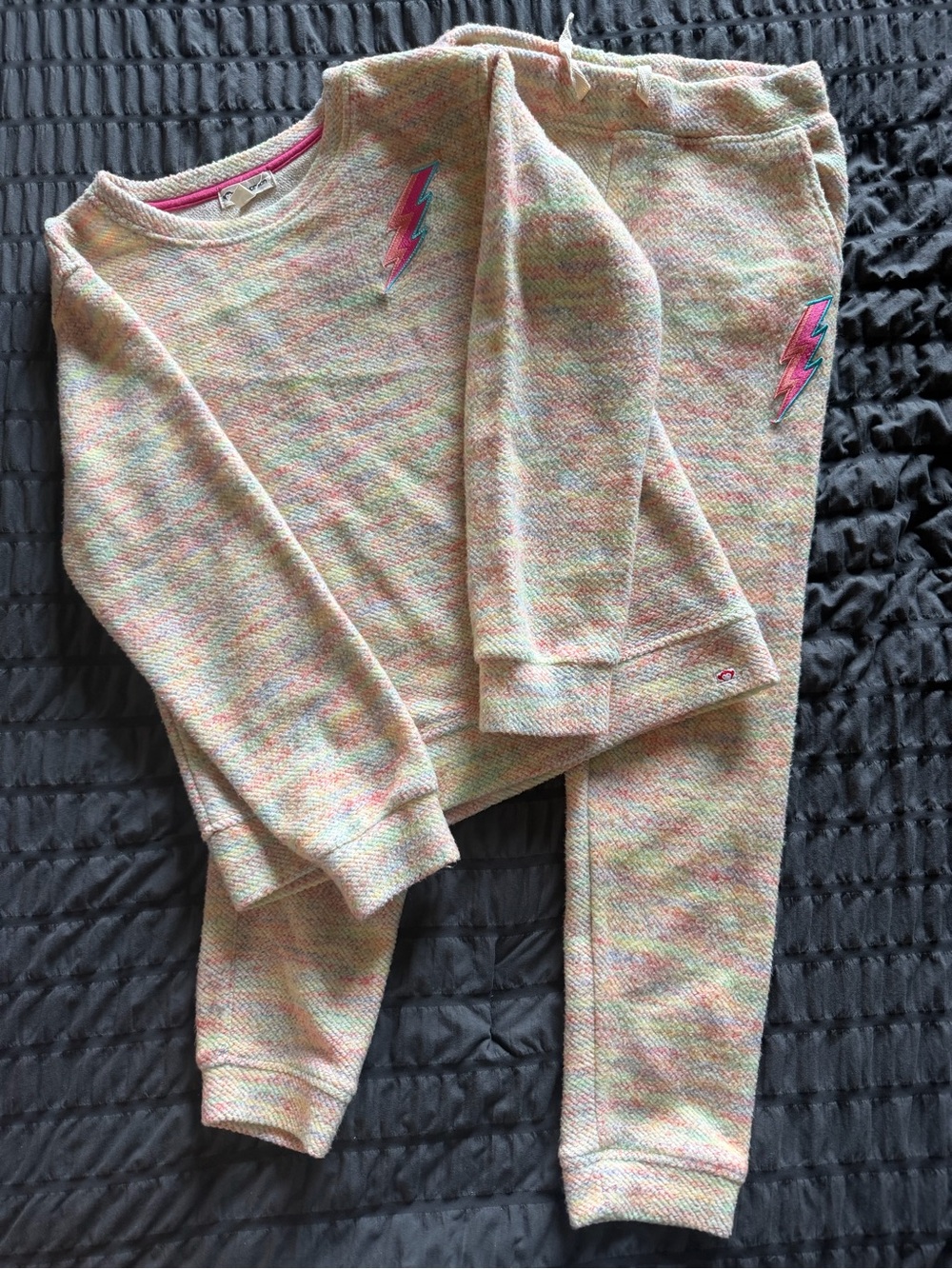 Girl's Pastel Speckled Sweatshirt & Jogger Set with Lightning Patch